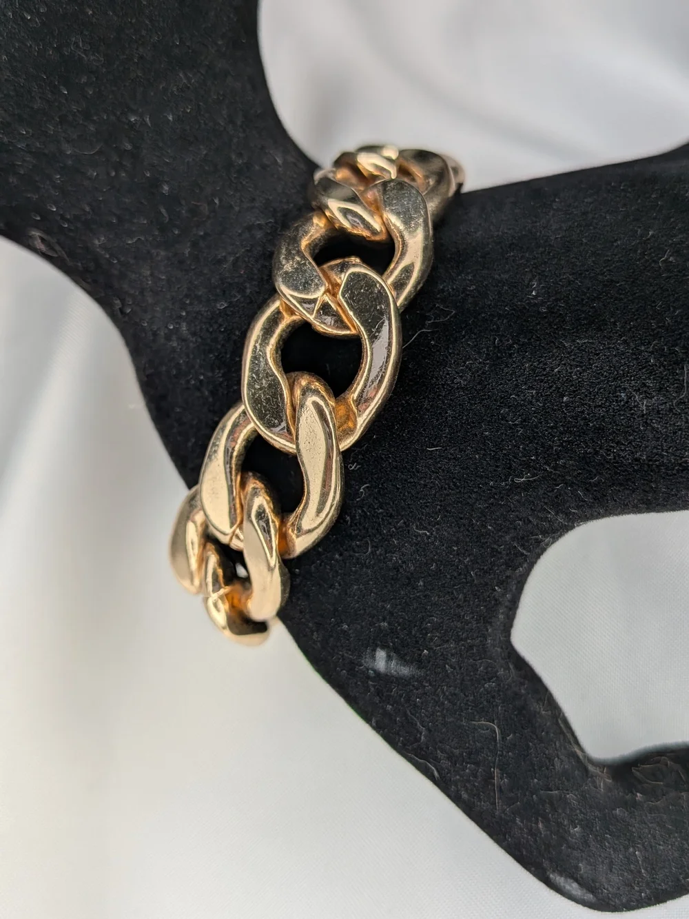 Gold Tone Chunky Chain Bracelet Curb Link Statement Adjustable Extension Bead